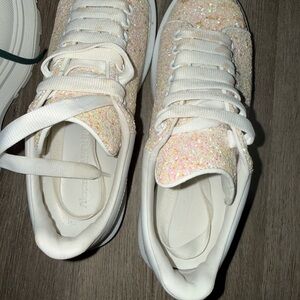Alexander McQueen White and Pink Glitter Sneakers